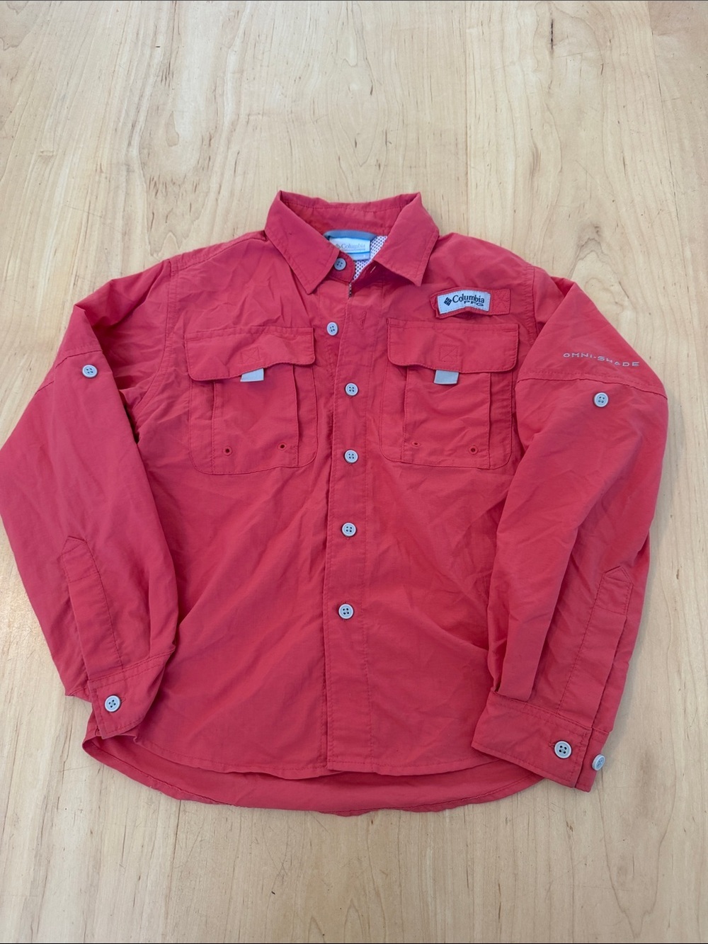 Columbia Coral Red Long-Sleeve Button-Down Fishing Shirt